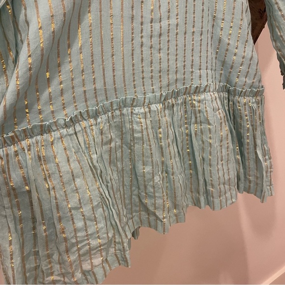 Karina Grimaldi Light Blue & Gold Metallic Stripe Cotton Mini Dress Size Large - Picture 4 of 12